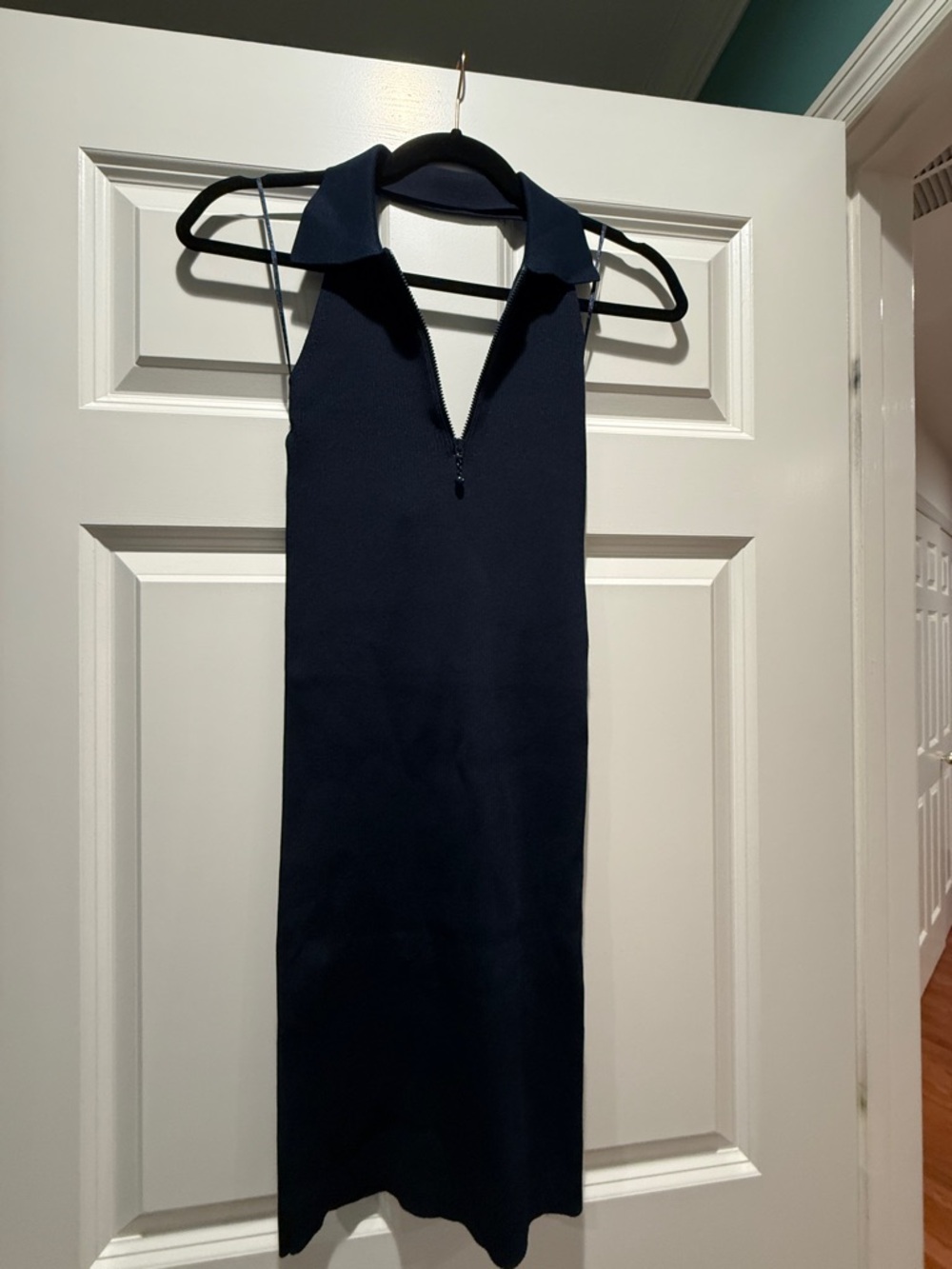 Designers Remix Sleeveless Navy Halter Dress with Zip-Front Collar - NWT